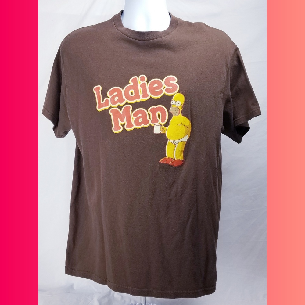 Homer Simpson Ladies Man Brown Shirt Size L